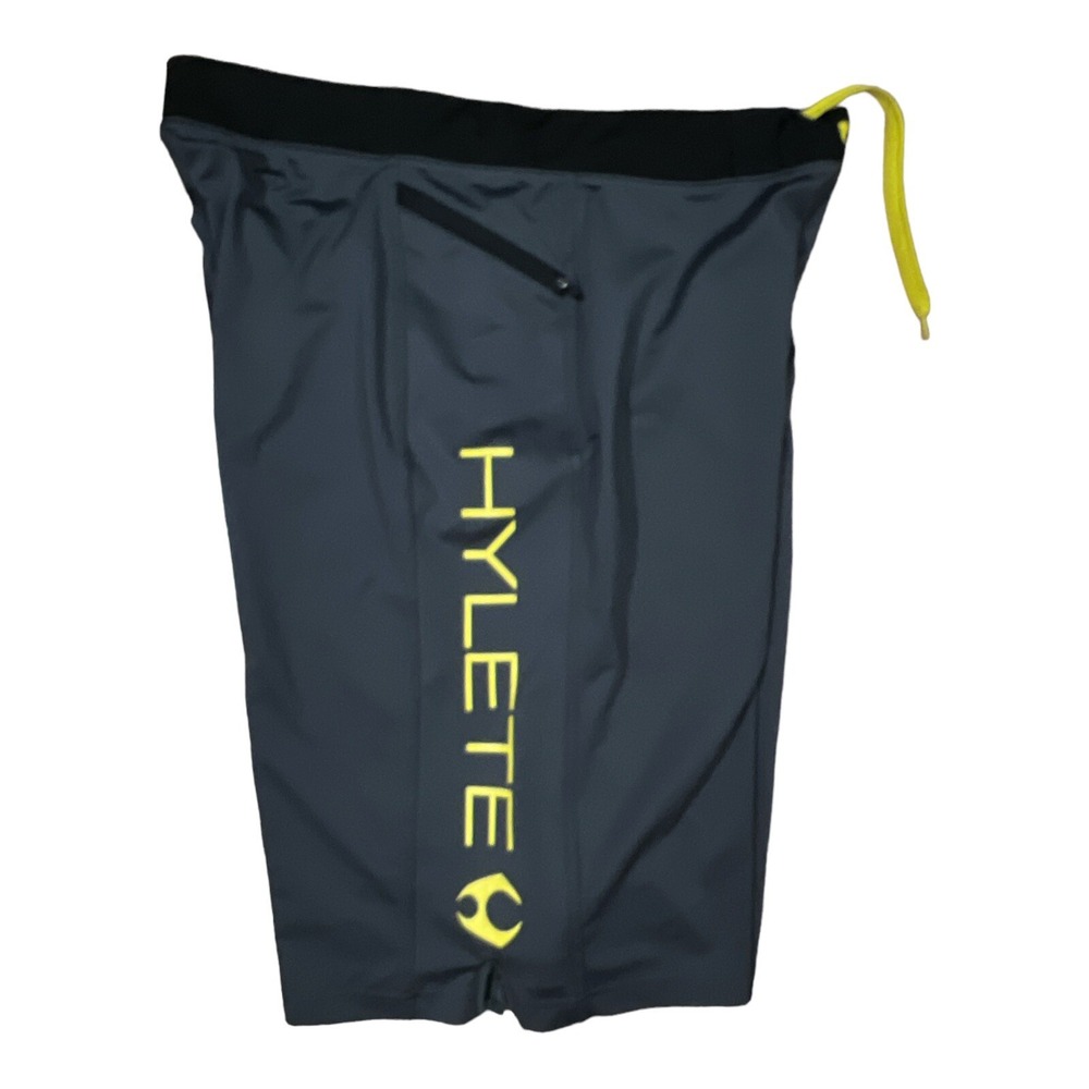 HYLETE Sz L Gym Shorts Workout Cross-Fit Training Black Gray yellow